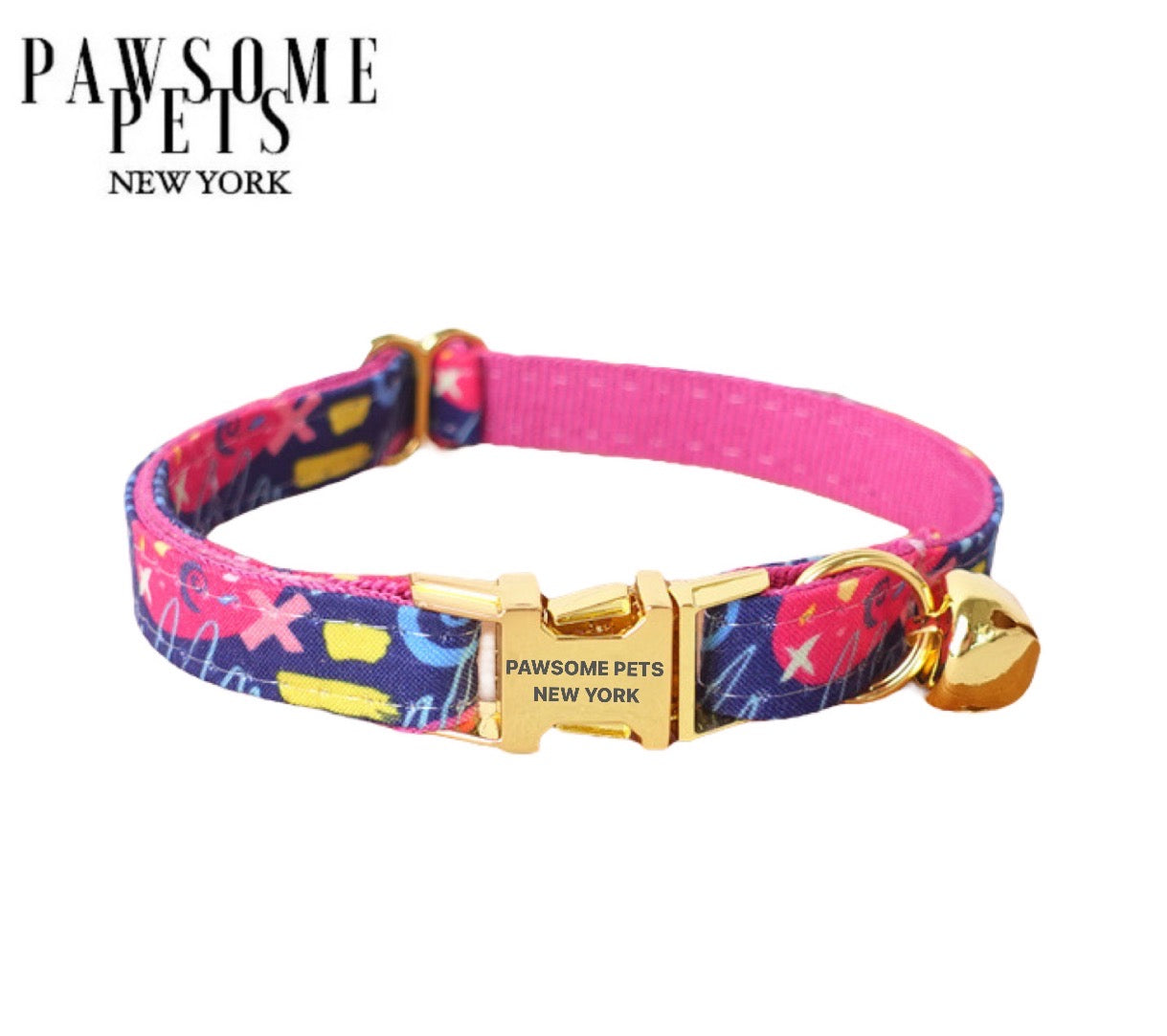Small size dog and cat collar in vibrant Spanish Pink, made from durable nylon webbing with a quick-use buckle.
