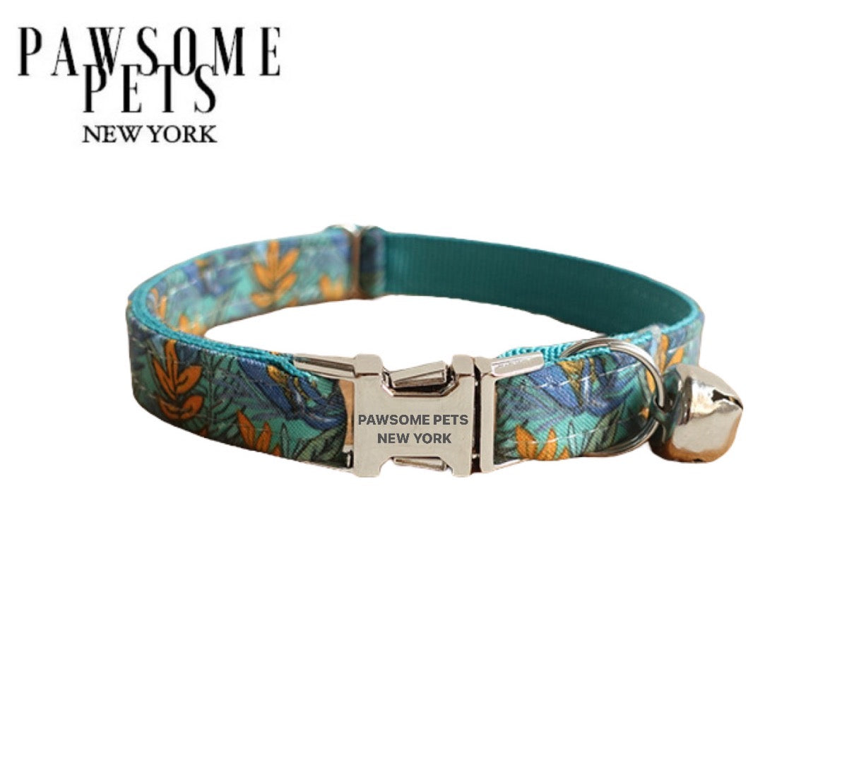Turquoise blue adjustable collar for small dogs and cats, made of durable nylon webbing with a quick-use buckle.