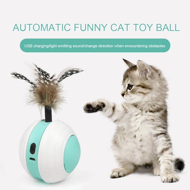 Smart Interactive Cat Toy with LED light, USB rechargeable, and self-rotating design, perfect for engaging cats in play.