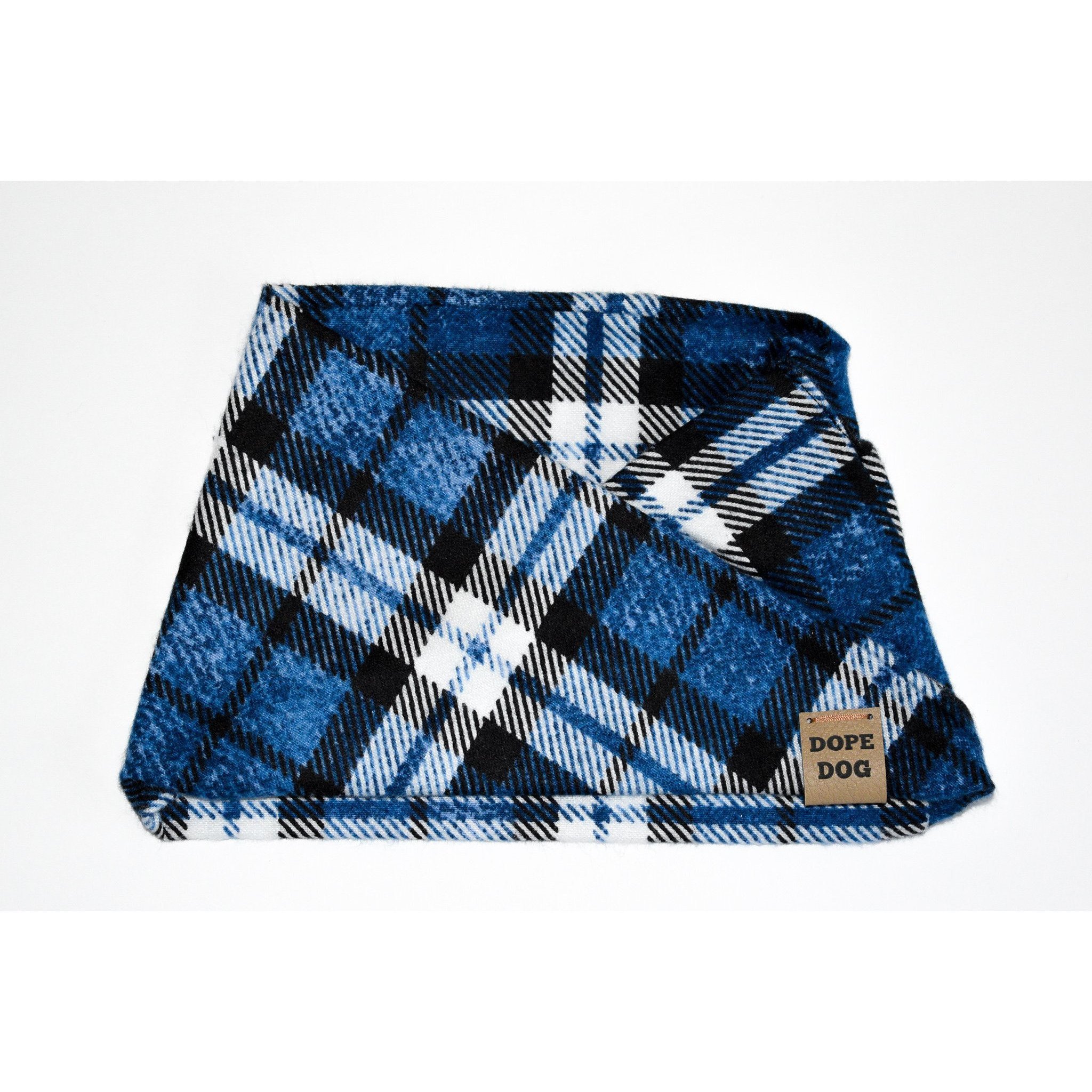 A cozy Snowflake Spritz Dog Scarf in cotton, featuring a stylish twisted neck design, perfect for dogs of all sizes.