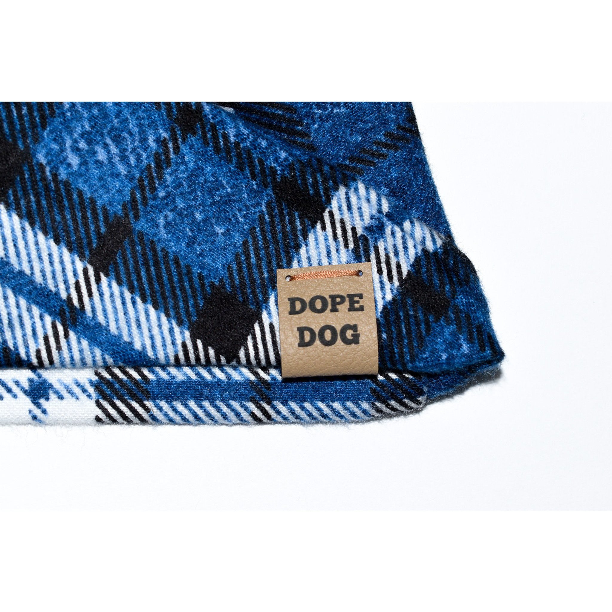 A cozy Snowflake Spritz Dog Scarf in cotton, featuring a stylish twisted neck design, perfect for dogs of all sizes.