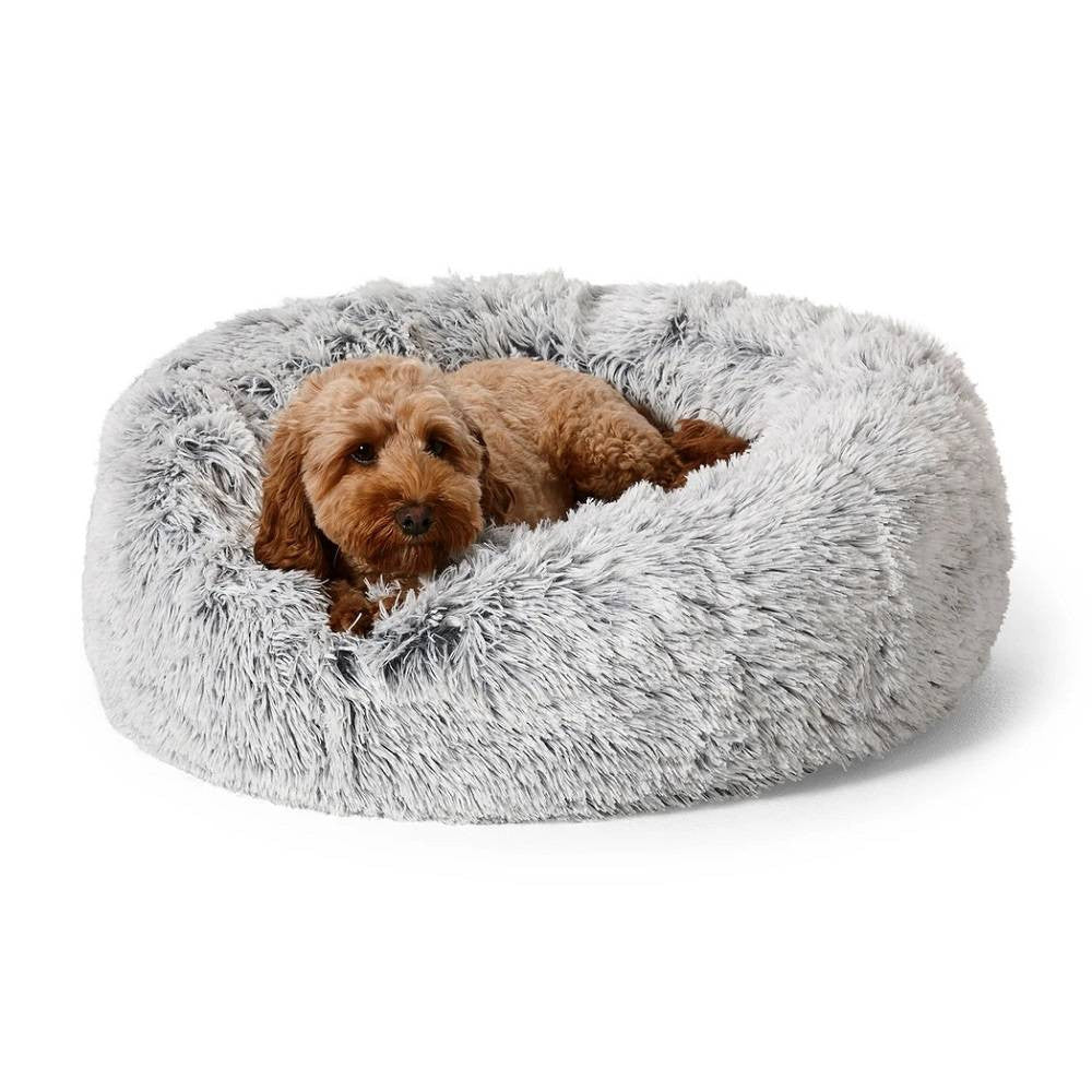 Snooza Futon Soothing & Calming Cuddler in Silver Fox, featuring soft faux fur and raised walls for pet comfort.