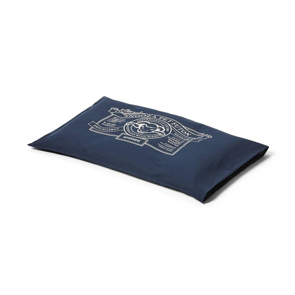 Snooza Organic Cotton Pet Futon in Blue Mighty with navy print, showcasing its soft texture and modern design.