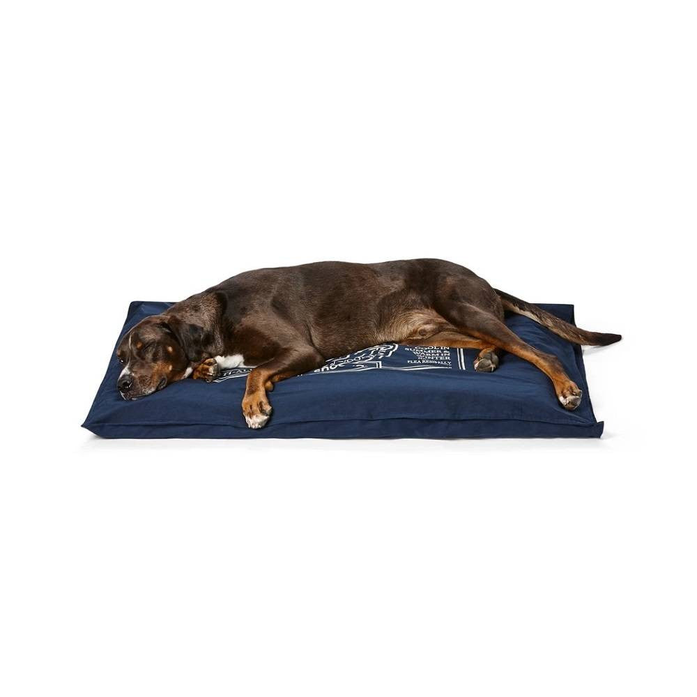 Snooza Organic Cotton Pet Futon in Blue Mighty with navy print, showcasing its soft texture and modern design.