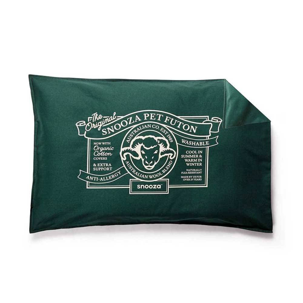 Snooza Pet Futon Organic Green Original cover made from organic cotton, featuring a vibrant green color and stylish design.