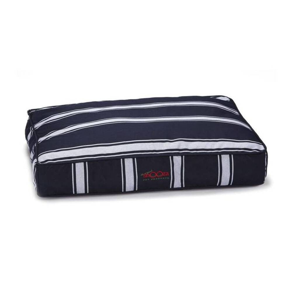 Snooza Shapes Oblong Bed in two-tone grey fabric with plush faux fur top, designed for pet comfort and style.