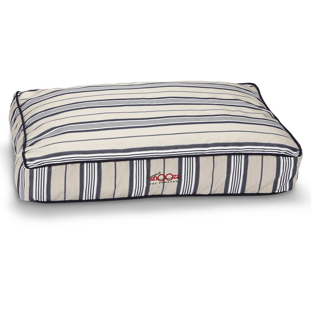 Snooza Shapes Oblong Bed in two-tone grey fabric with plush faux fur top, designed for pet comfort and style.