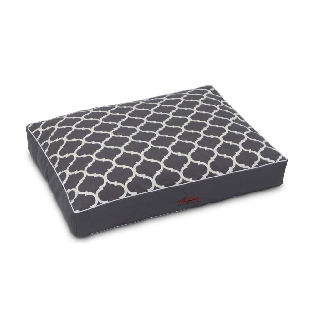Snooza Shapes Oblong Bed in two-tone grey fabric with plush faux fur top, designed for pet comfort and style.