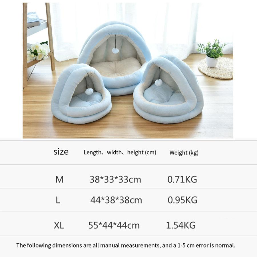 Soft Pet Cat Bed House with removable cushion, designed for winter comfort, featuring plush velvet material and cozy sleeping space for pets.