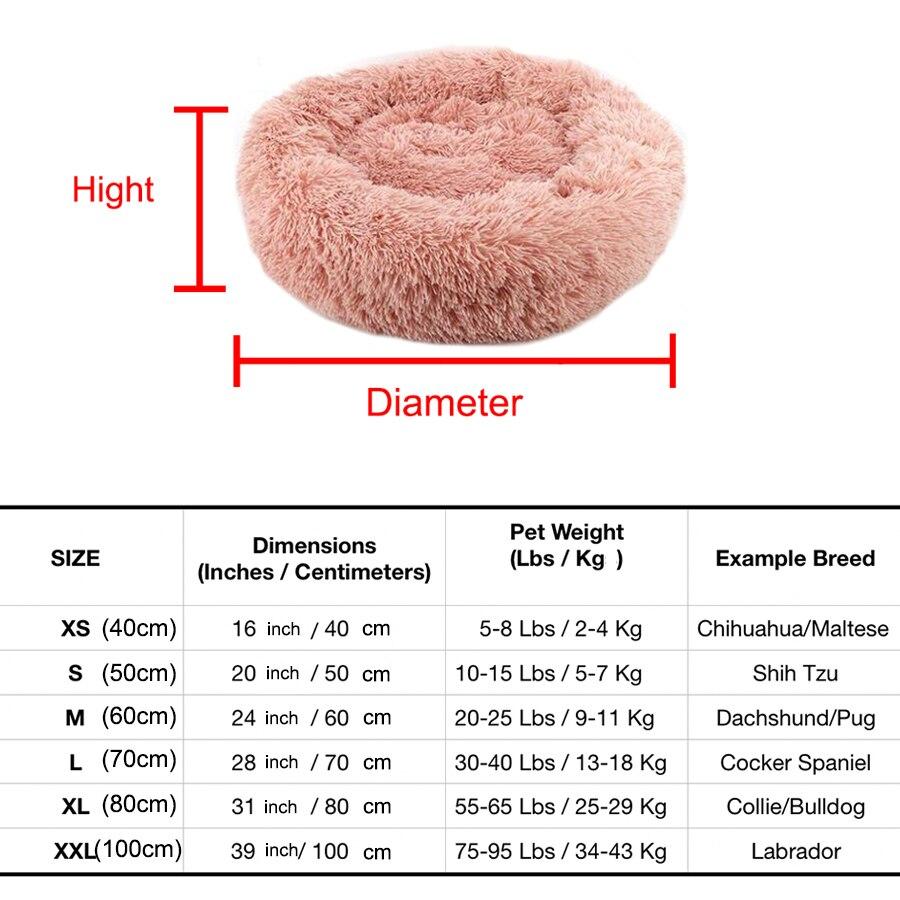 A soft, round dog bed made of plush coral fleece, designed for winter comfort, suitable for small and large dogs and cats.