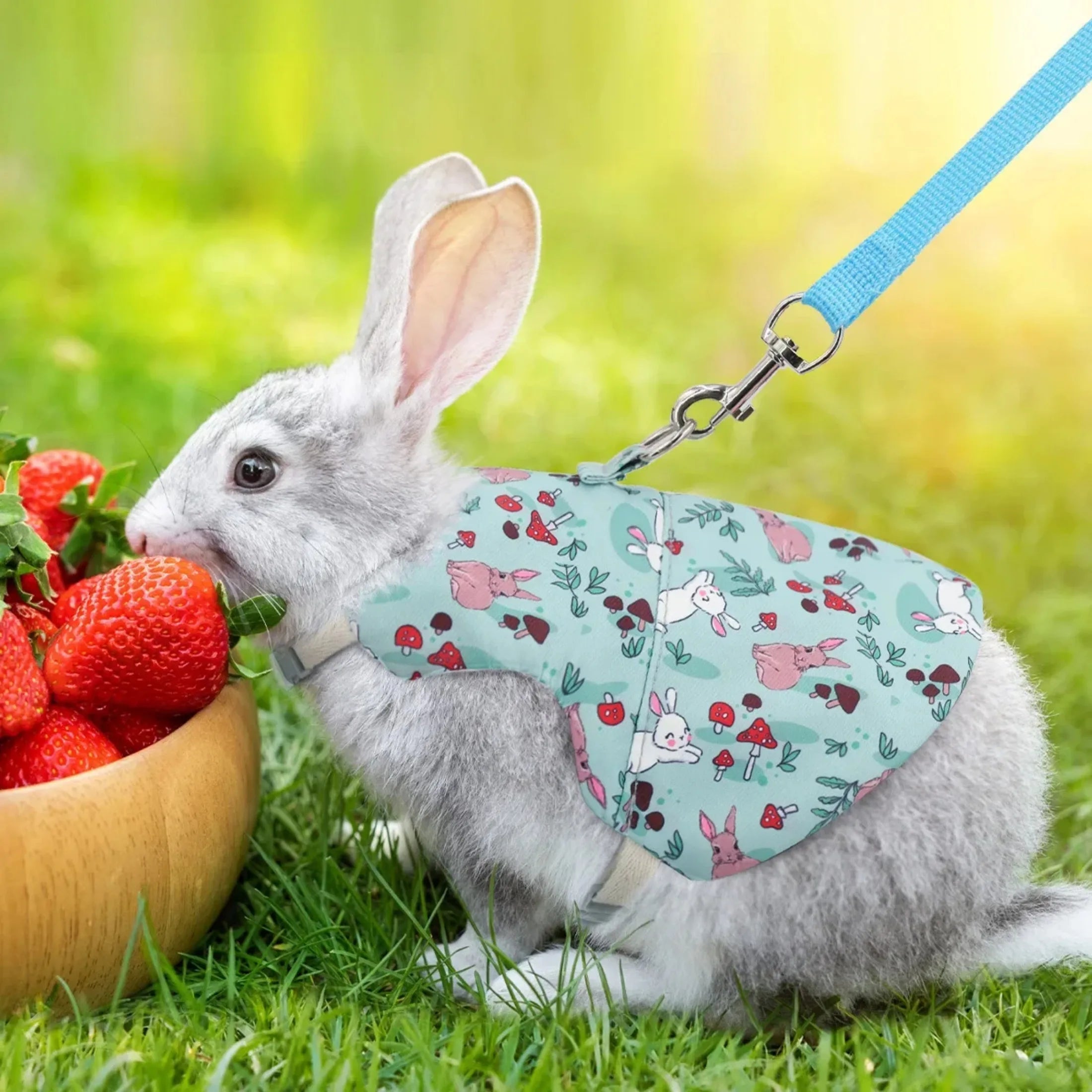 Solid Adjustable Pet Harness and Leash designed for small pets like rabbits, bunnies, cats, and ferrets, showcasing its durable nylon material and adjustable straps.