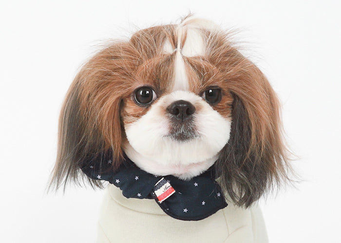 Stylish navy scarf for pets, made from 100% cotton, showcasing a simple yet elegant design.