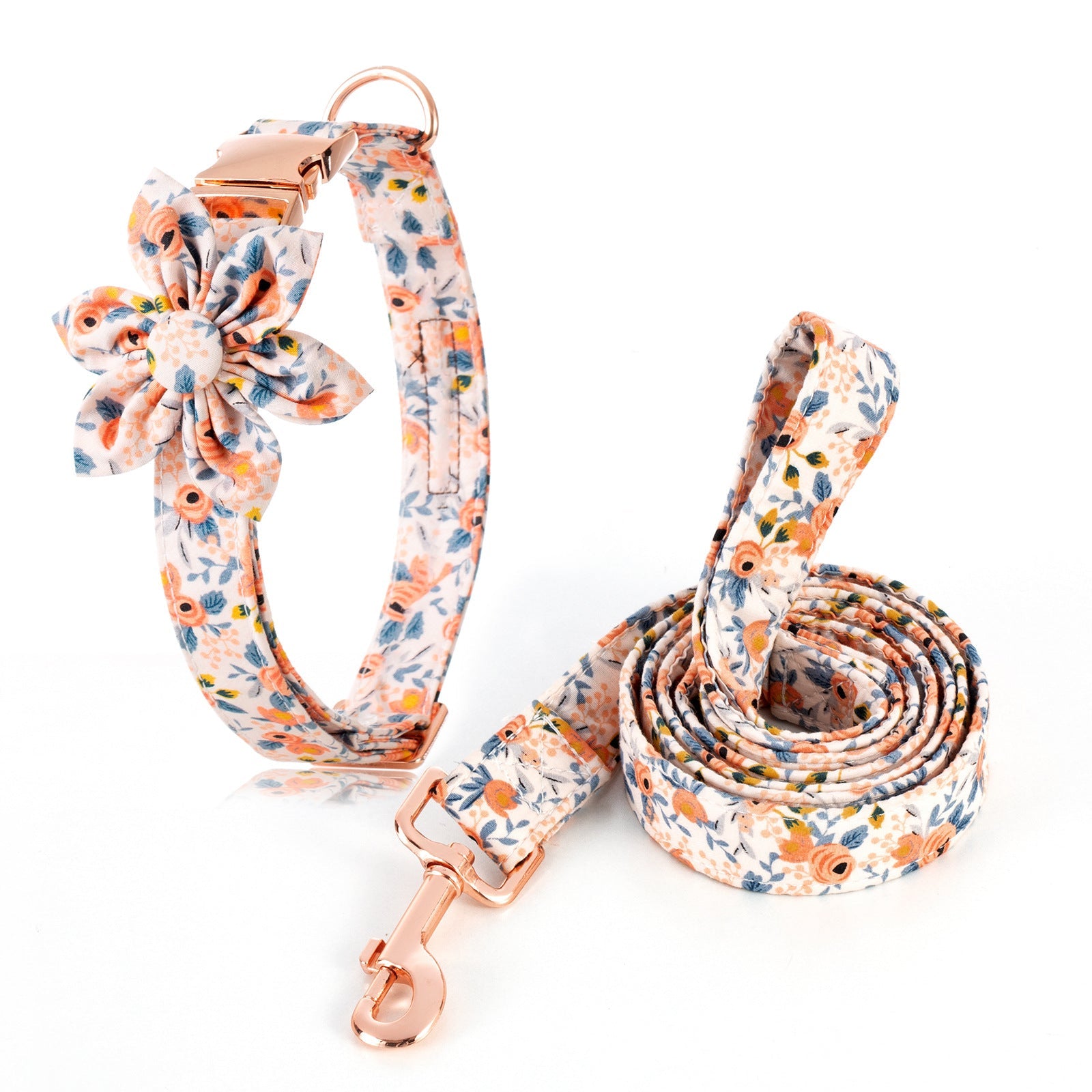 Pawsome Spring Day Collar & Leash Set featuring a double bow tie, handmade with 100% cotton, designed for dogs and cats.