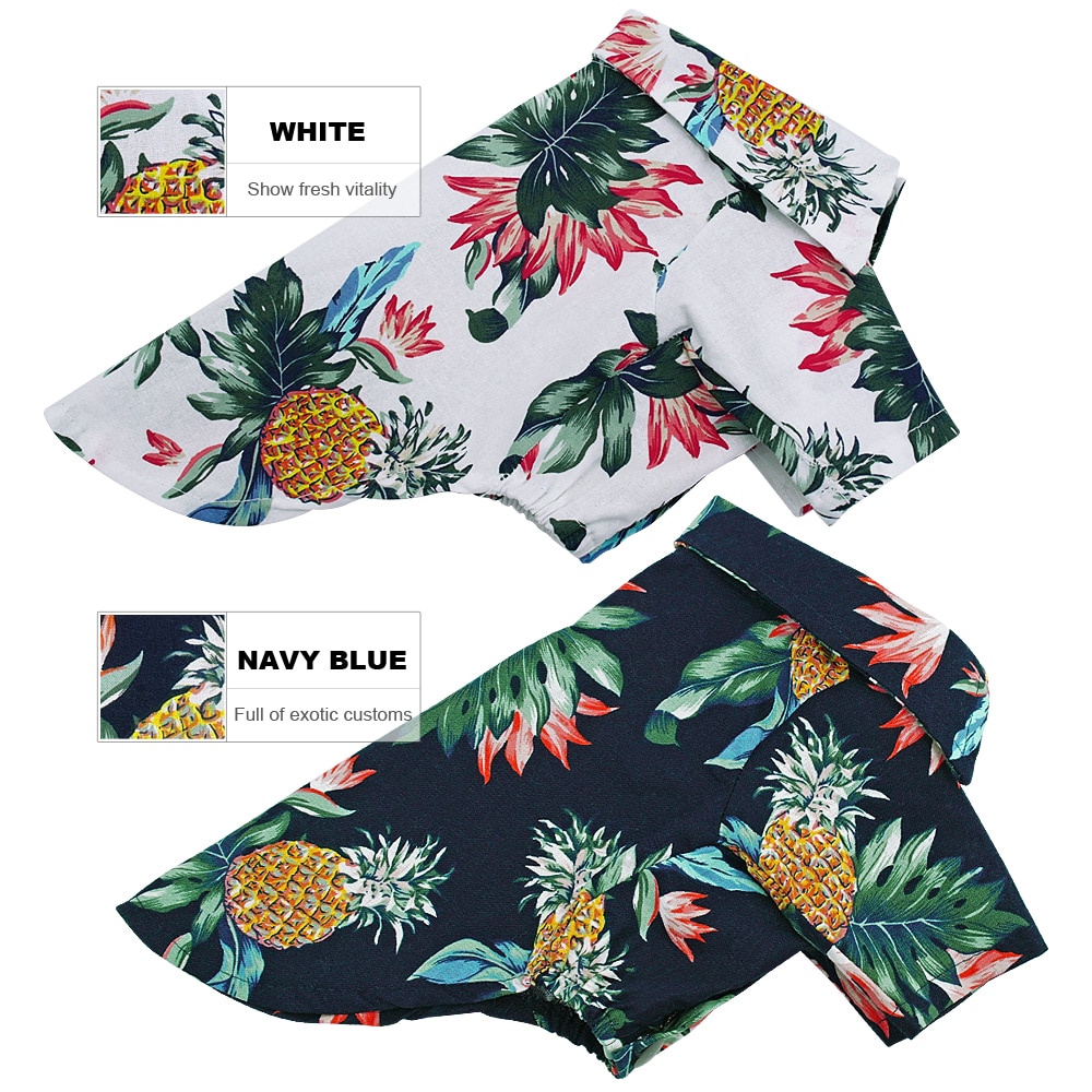 Hawaiian shirts with tropical patterns.