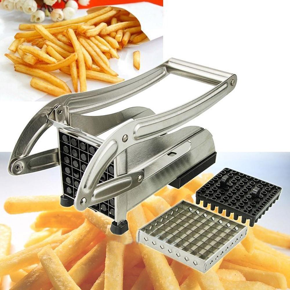 Stainless Steel French Fries Cutter with two blades for versatile slicing of potatoes and vegetables.