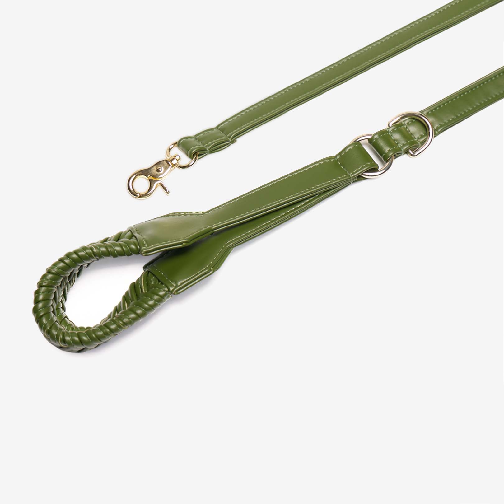Stand by Me Leash in Nopal Green, featuring a hand-braided design and gold hardware, perfect for stylish walks.