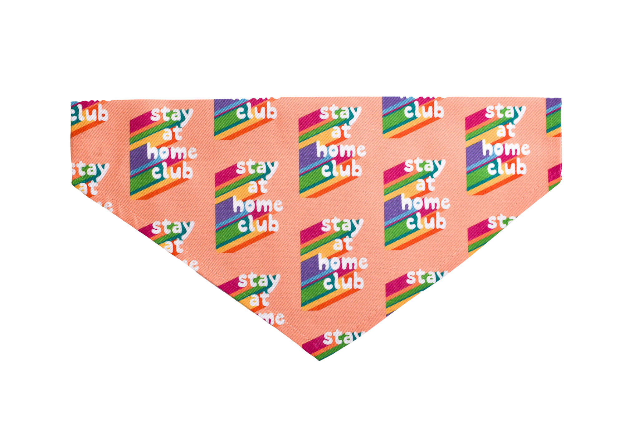 A stylish Stay At Home Club Bandana for dogs, made from canvas fabric, featuring a unique design and a secure slip-on fit.