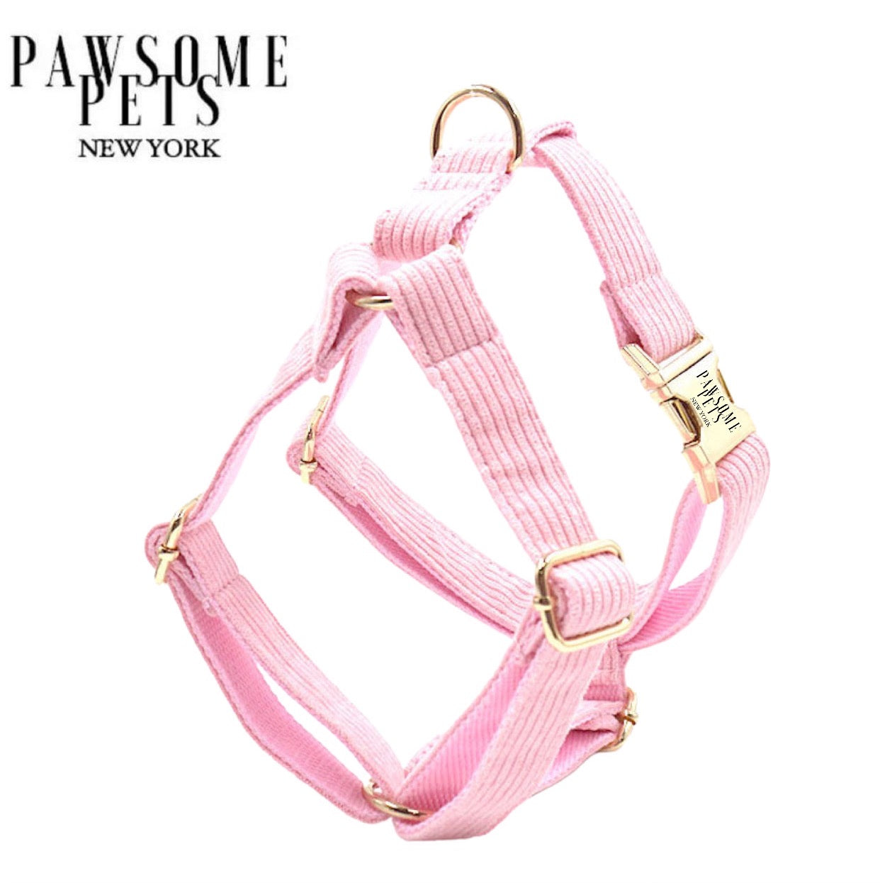 Baby pink step-in dog harness designed for comfort and style, featuring eco-friendly buckles and durable polyester material.