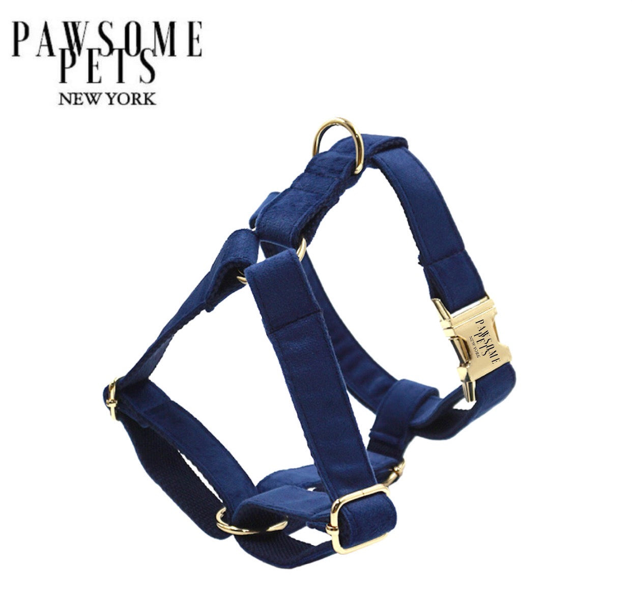 Navy blue step-in dog harness designed for comfort and style, featuring eco-friendly materials and a secure fit for all breeds.