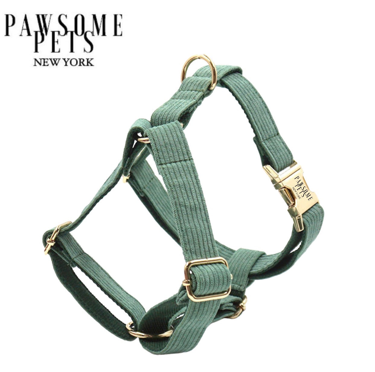Olive green step-in dog harness designed for comfort and style, featuring eco-friendly buckles and durable materials.