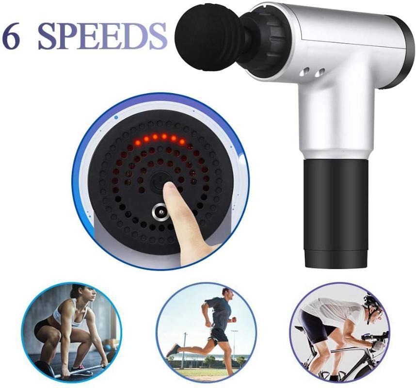 Stock Massage Gun with multiple massage heads for muscle relaxation and pain relief.