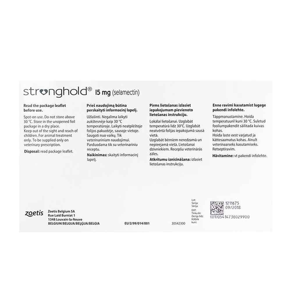 Stronghold Flea & Heartworm treatment tubes for small cats and dogs, featuring three 1.0ml tubes of selamectin for effective parasite control.