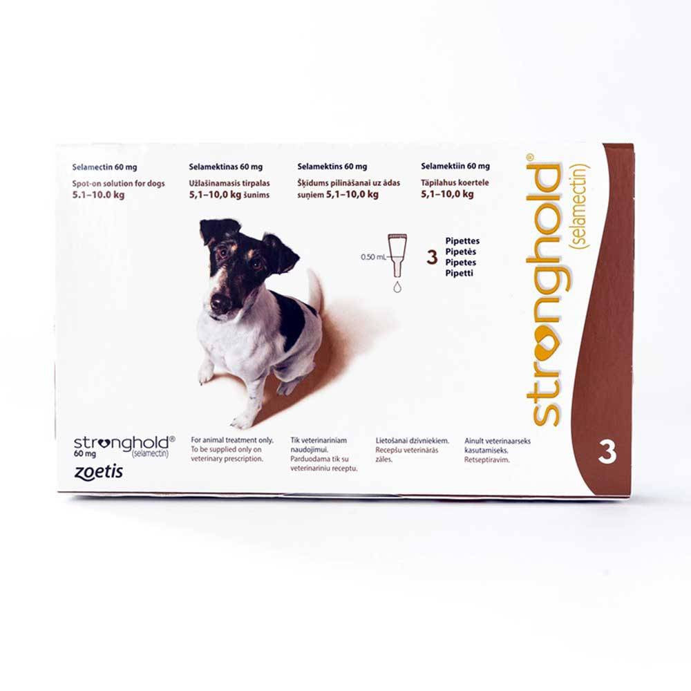 Stronghold Flea & Heartworm treatment for dogs, featuring packaging with tubes for easy application.