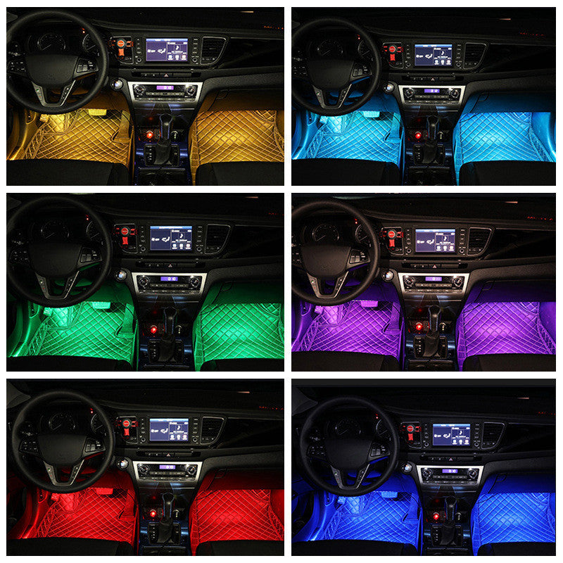A vibrant LED car interior light showcasing waterproof design and remote control, enhancing vehicle ambiance.