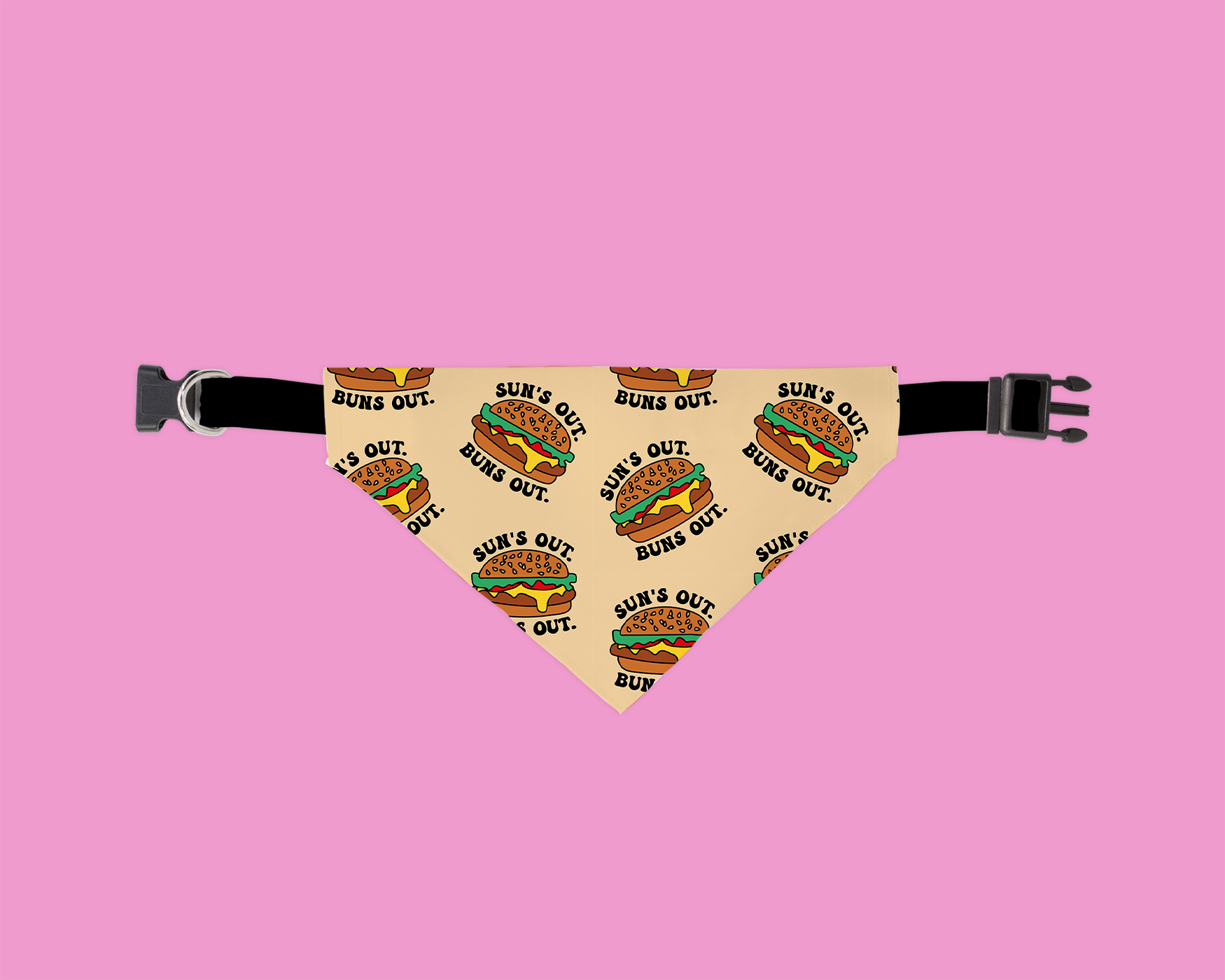 A stylish Suns Out Bandana for dogs, featuring a vibrant design and slip-on fit, perfect for sunny days.