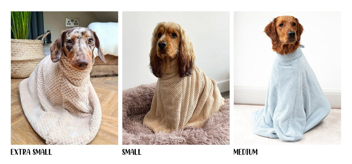 Super Absorbent Microfibre Dog Drying Bag in sky blue, designed to keep pets dry and comfortable after outdoor activities.