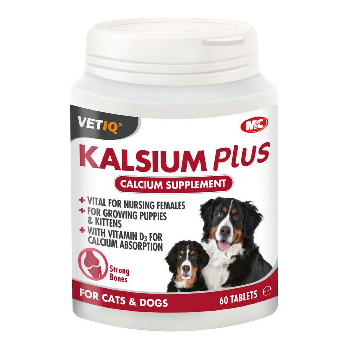 Pet calcium supplement container with dogs