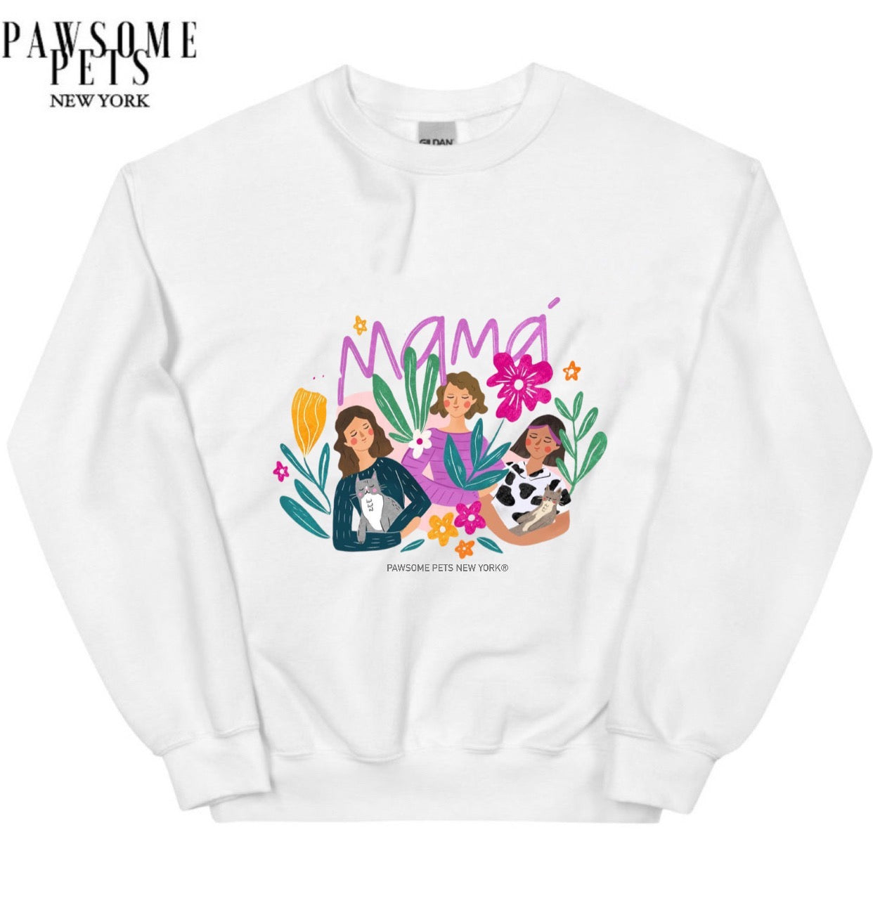 A cozy Cat Mama sweatshirt featuring a stylish design, made from a soft cotton-polyester blend, perfect for cat lovers.