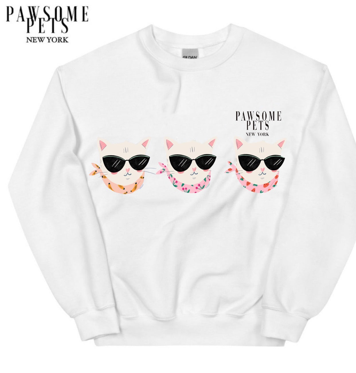 A stylish unisex Cool Cats sweatshirt featuring a vibrant cat print, made from soft cotton and polyester blend fabric.