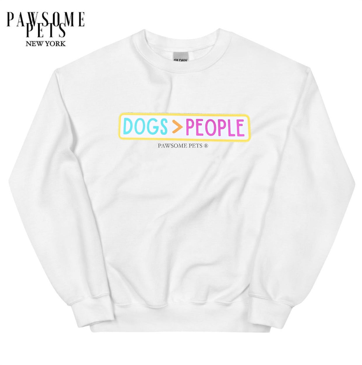 A comfortable unisex sweatshirt featuring the phrase 'Dog > People' printed in eco-friendly ink, showcasing a stylish design for dog lovers.