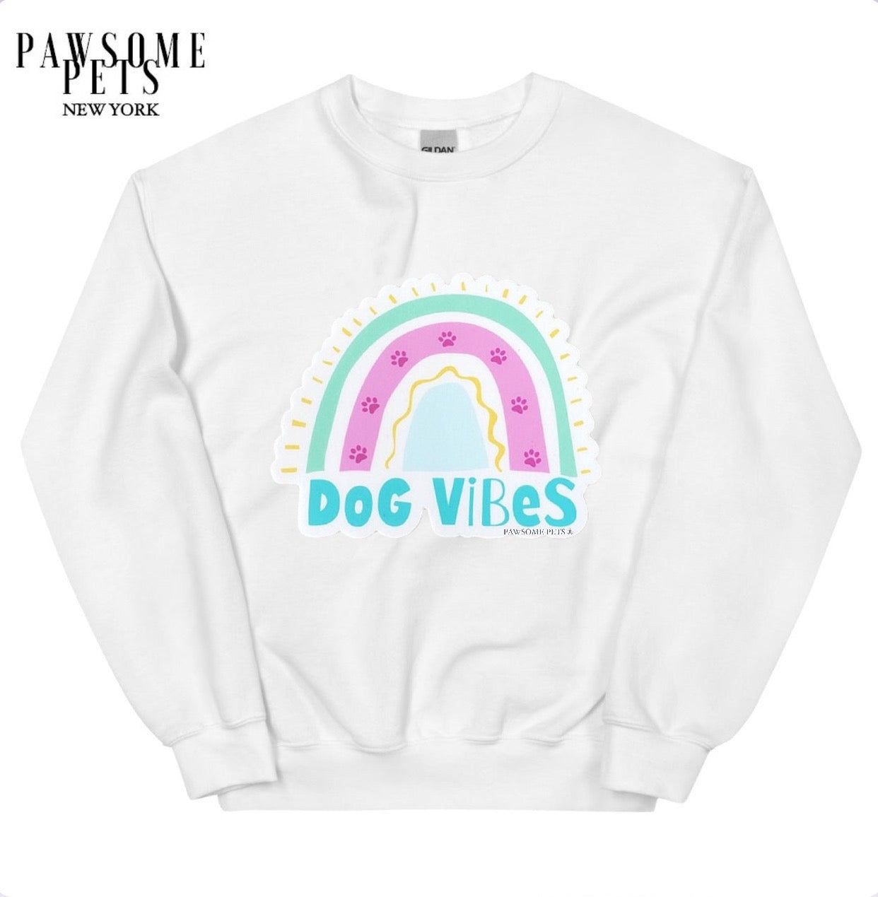 A cozy unisex sweatshirt featuring a stylish 'Dogs Vibes' print, made from a comfortable cotton-polyester blend.
