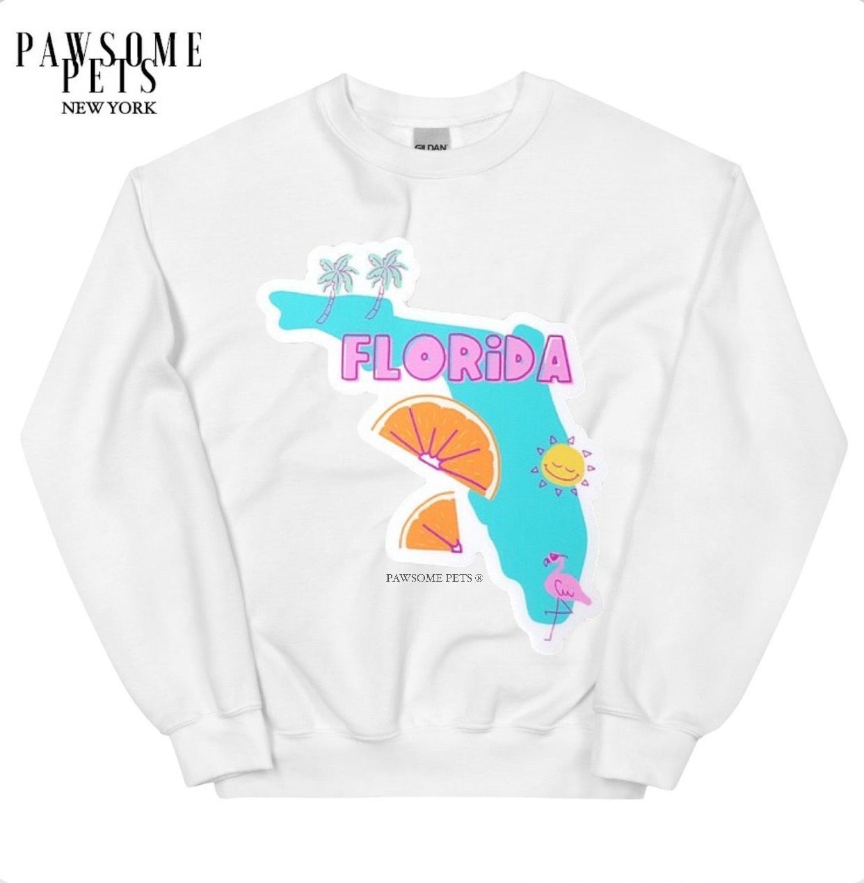 A comfortable and lightweight Florida sweatshirt in a unisex style, featuring eco-friendly water-based ink print.