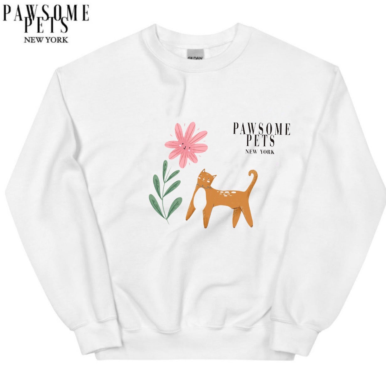A cozy orange sweatshirt featuring a playful cat design, perfect for cat lovers and casual wear.
