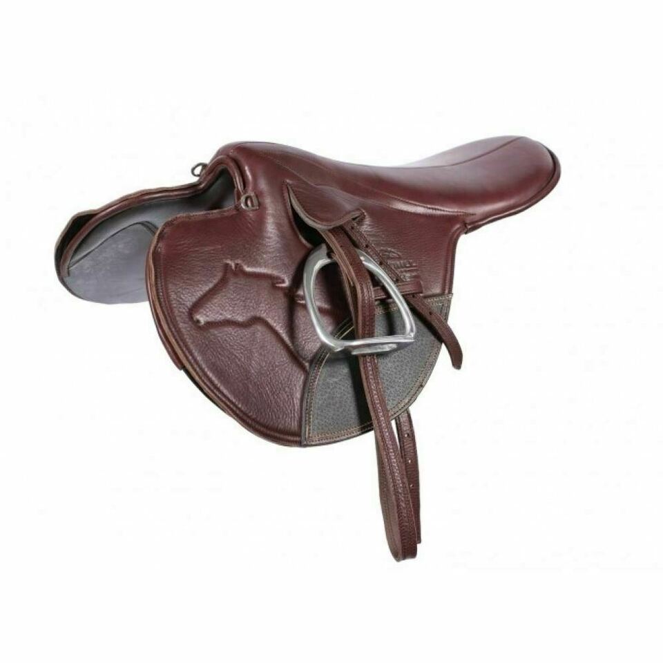 Synthetic Racing Exercise Saddle showcasing its lightweight design and durable materials, perfect for equestrian use.