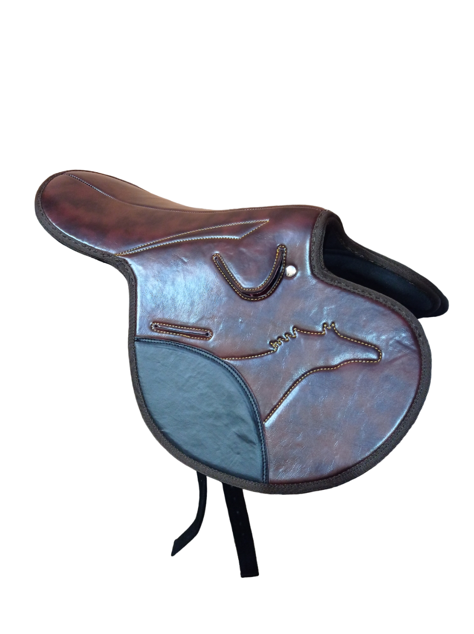 Synthetic Racing Exercise Saddle showcasing its lightweight design and durable materials, perfect for equestrian use.