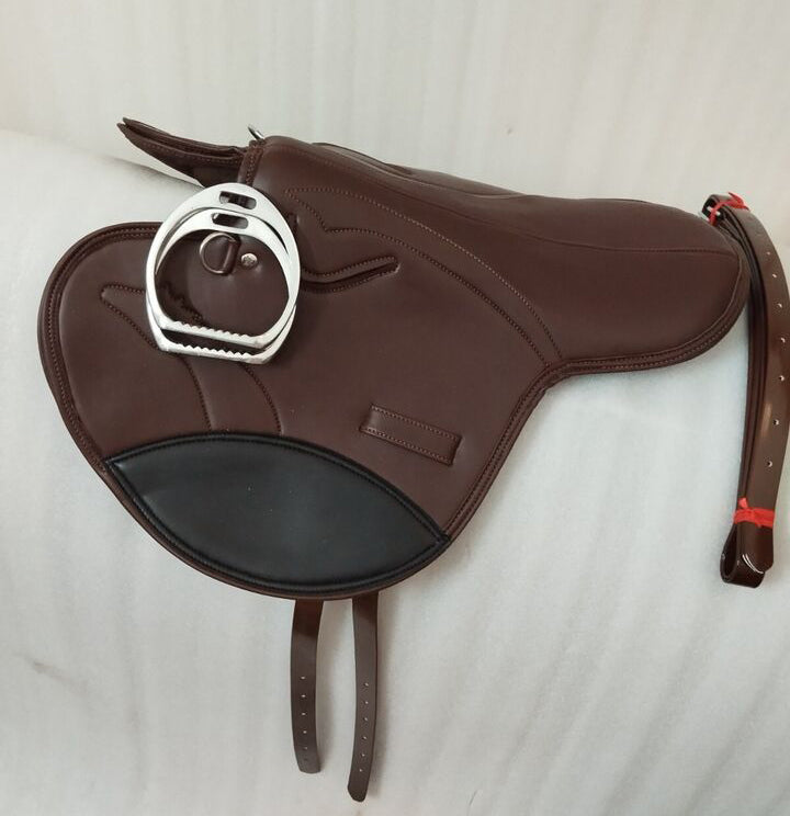 Synthetic Racing Exercise Saddle showcasing its lightweight design and durable materials, perfect for equestrian use.