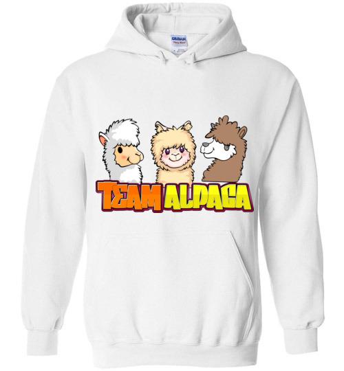 Team Alpaca Gildan Heavy Hoodie featuring a double lined hood and screen printed design, perfect for casual wear or workouts.