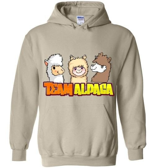 Team Alpaca Gildan Heavy Hoodie featuring a double lined hood and screen printed design, perfect for casual wear or workouts.