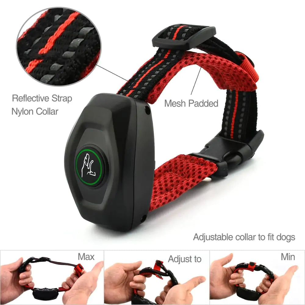 DB400 Remote Dog Bark & Training Collar with adjustable nylon strap and waterproof receiver, designed for effective dog training.
