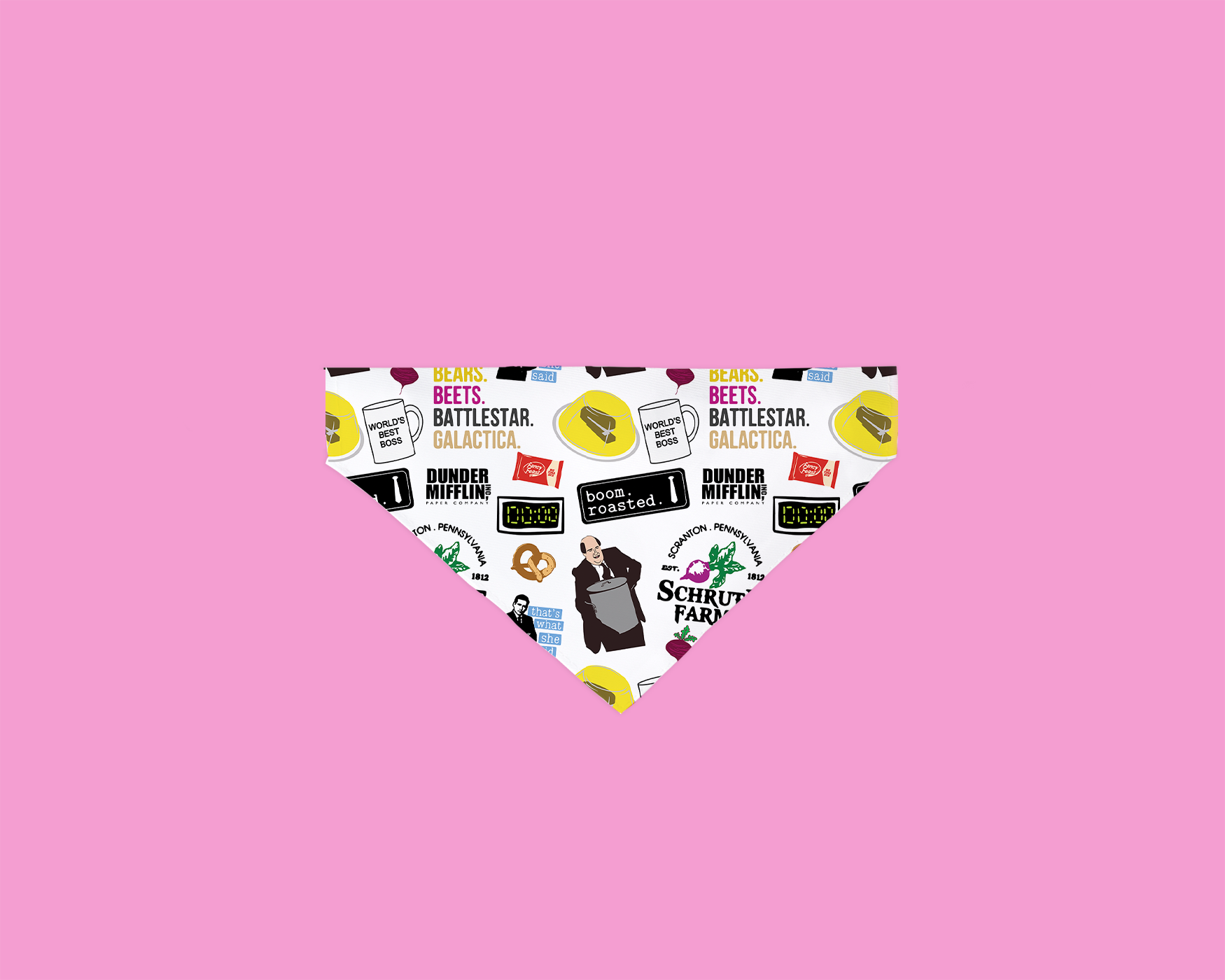 A colorful and stylish slip-on bandana for dogs, made from ultra-soft polyester fabric, showcasing unique patterns and a secure fit over a collar.