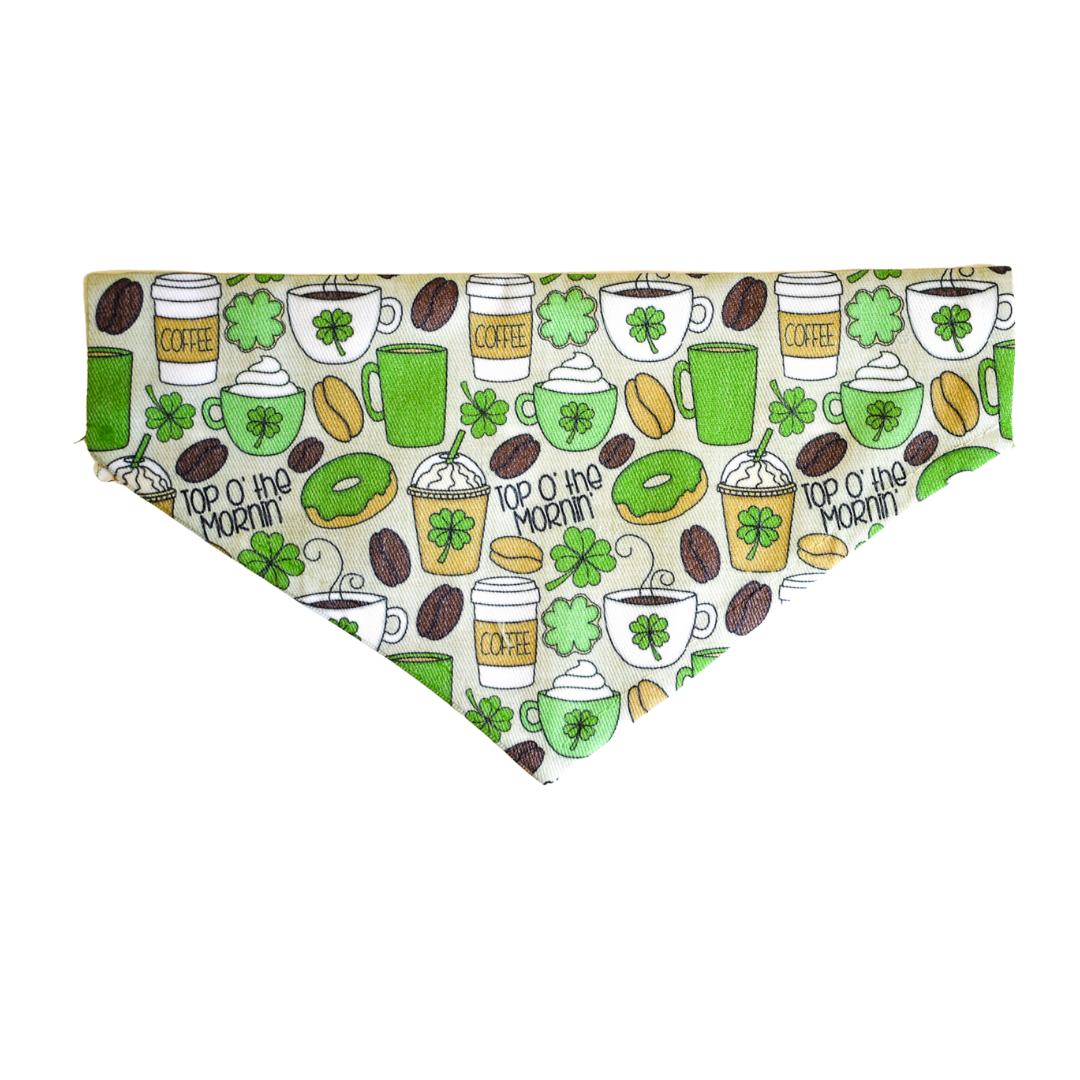 A stylish reversible bandana for dogs, featuring festive St. Patrick's Day designs, made from durable canvas fabric.