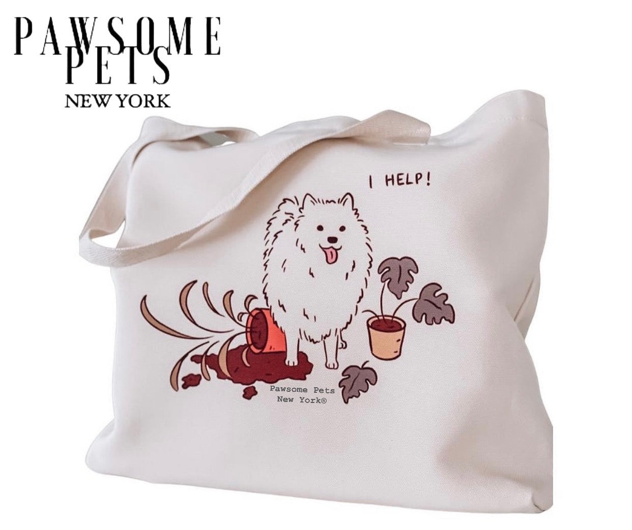 Durable Polyester Canvas tote bag with artistic design by PAWSOME PETS NEW YORK, measuring 151 x 340 mm.