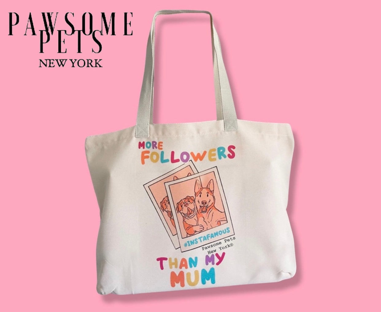 Stylish polyester canvas tote bag featuring unique artwork by Pawsome Pets New York, perfect for everyday use.
