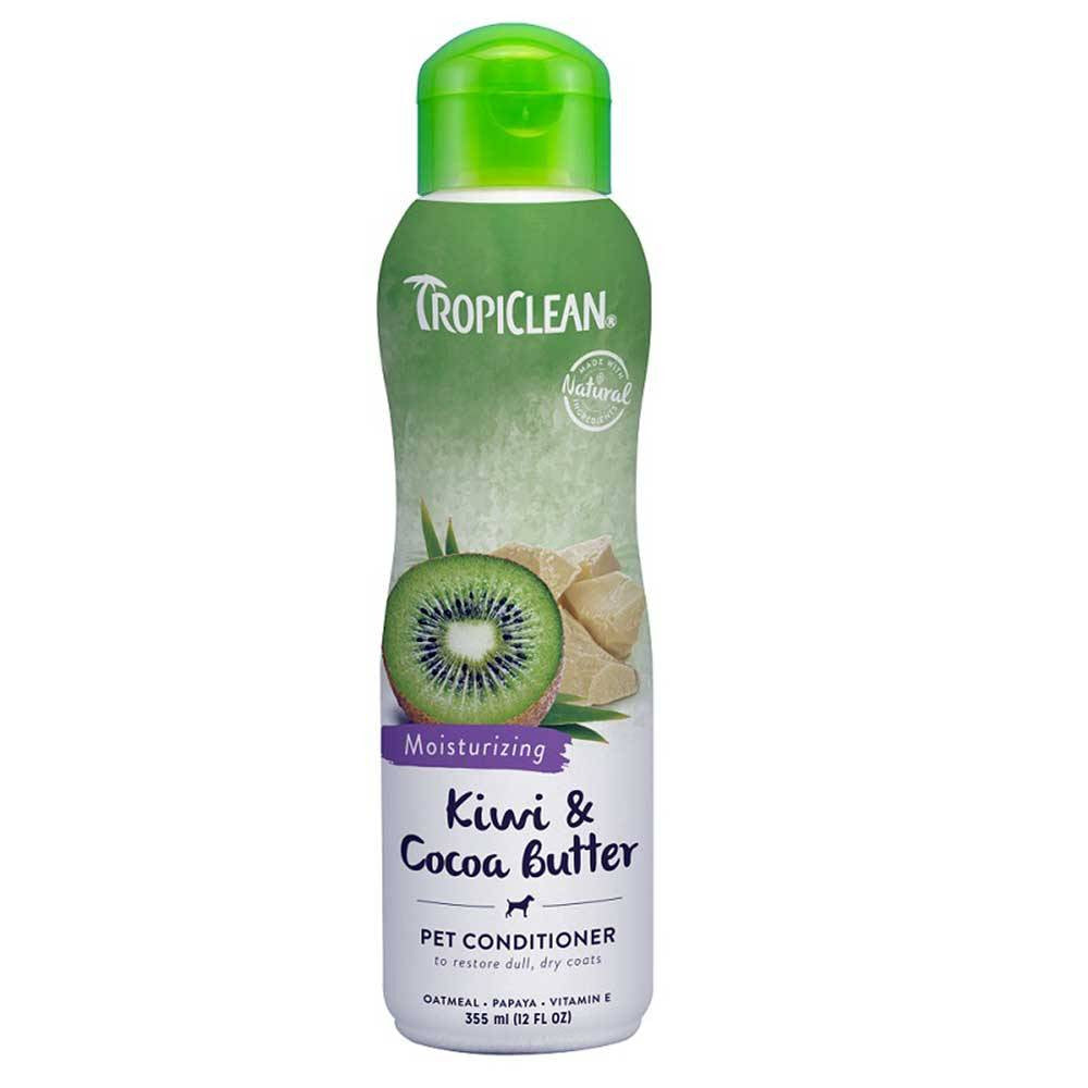 Tropiclean Kiwi & Coconut Butter Pet Conditioner bottle with a vibrant label featuring kiwi and coconut graphics.
