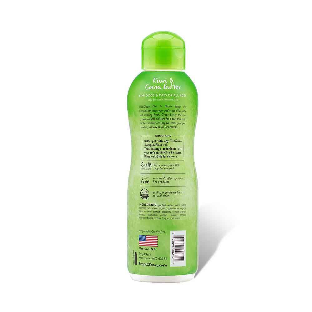 Tropiclean Kiwi & Coconut Butter Pet Conditioner bottle with a vibrant label featuring kiwi and coconut graphics.