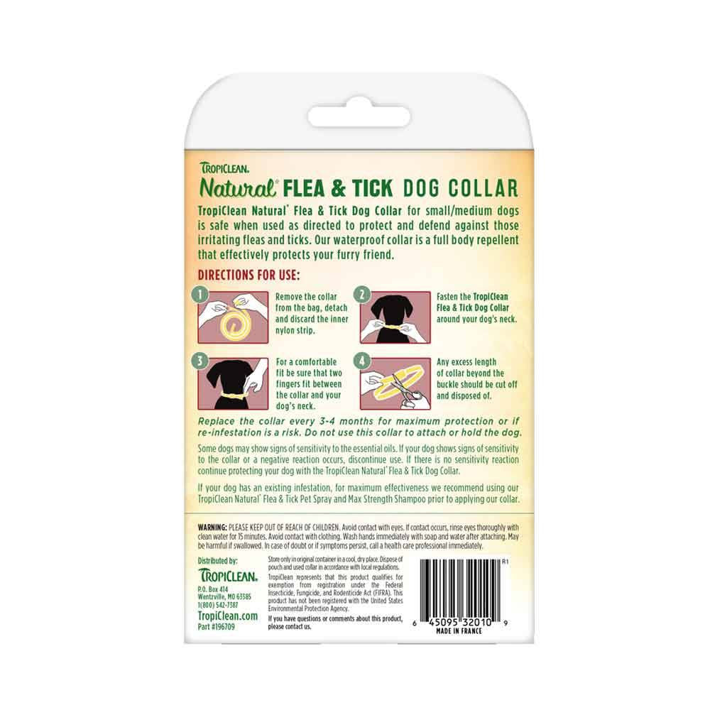 Tropiclean Natural Flea & Tick Collar for Dogs, featuring natural ingredients and waterproof design, suitable for large dogs.